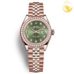 ROLEX LADY DATEJUST 28MM EVEROSE GOLD 279135RBR OLIVE GREEN DIAMOND